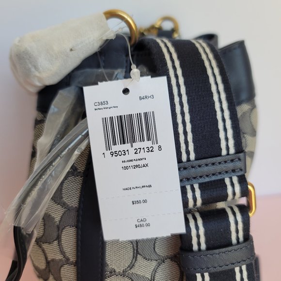 COACH Field Bucket Bag in Signature Jacquard & Leather–Navy Midnight Navy ⭐ - Picture 16 of 16